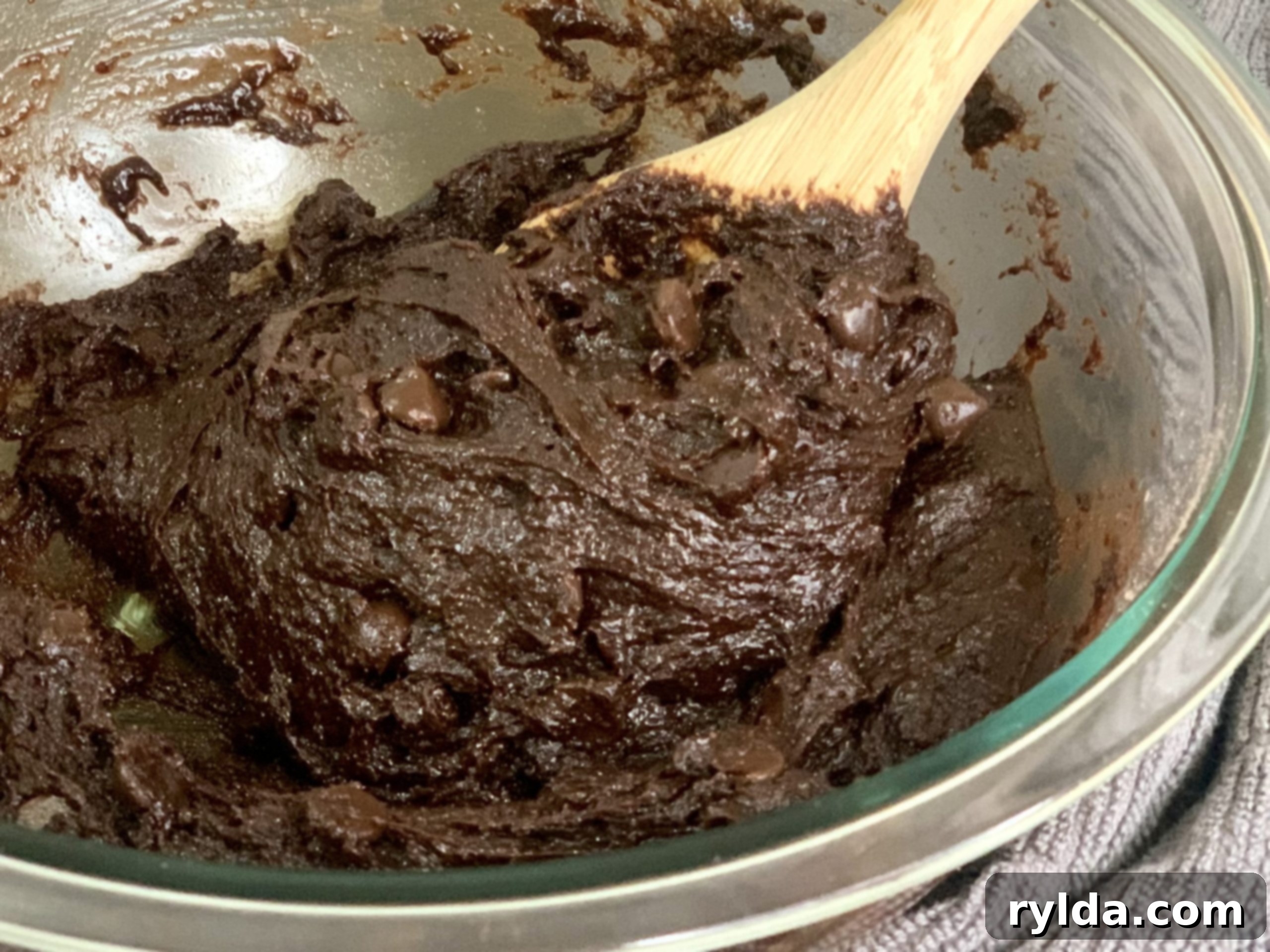 Rich brownie batter after mixing all ingredients, ready for baking