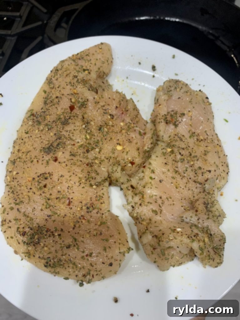 Seasoned chicken breasts for lemon herb chicken and rice
