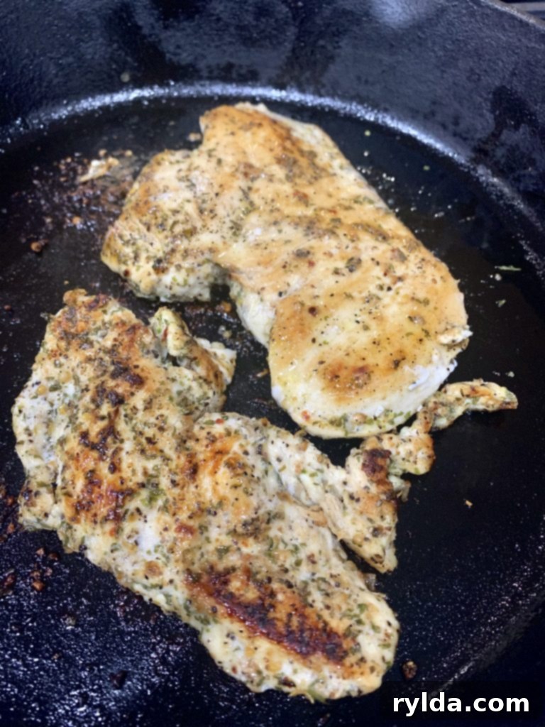 Seared chicken breast for lemon herb chicken and rice
