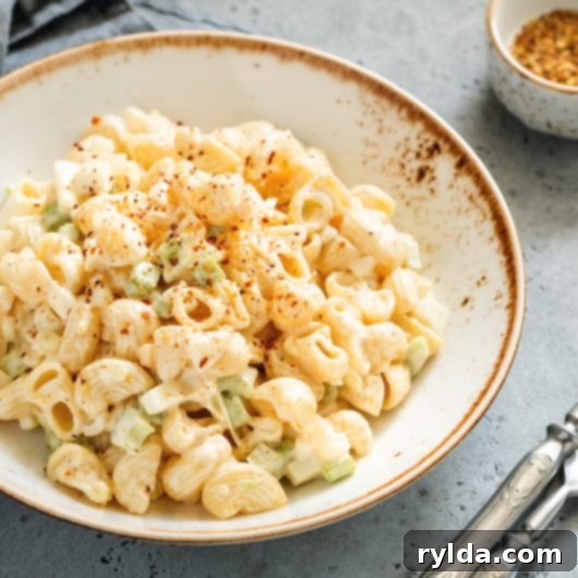 Vintage Macaroni Salad served in a white bowl