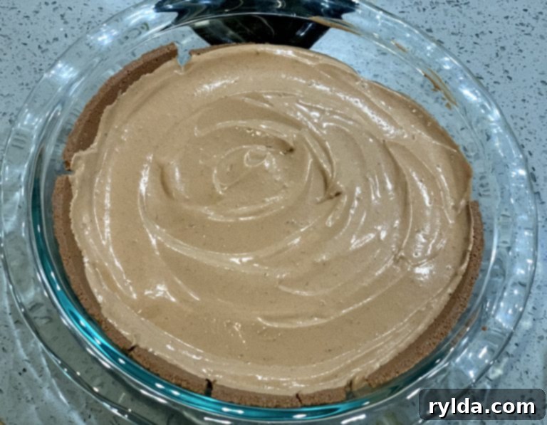 Pudding and whipped topping mixed in pie crust