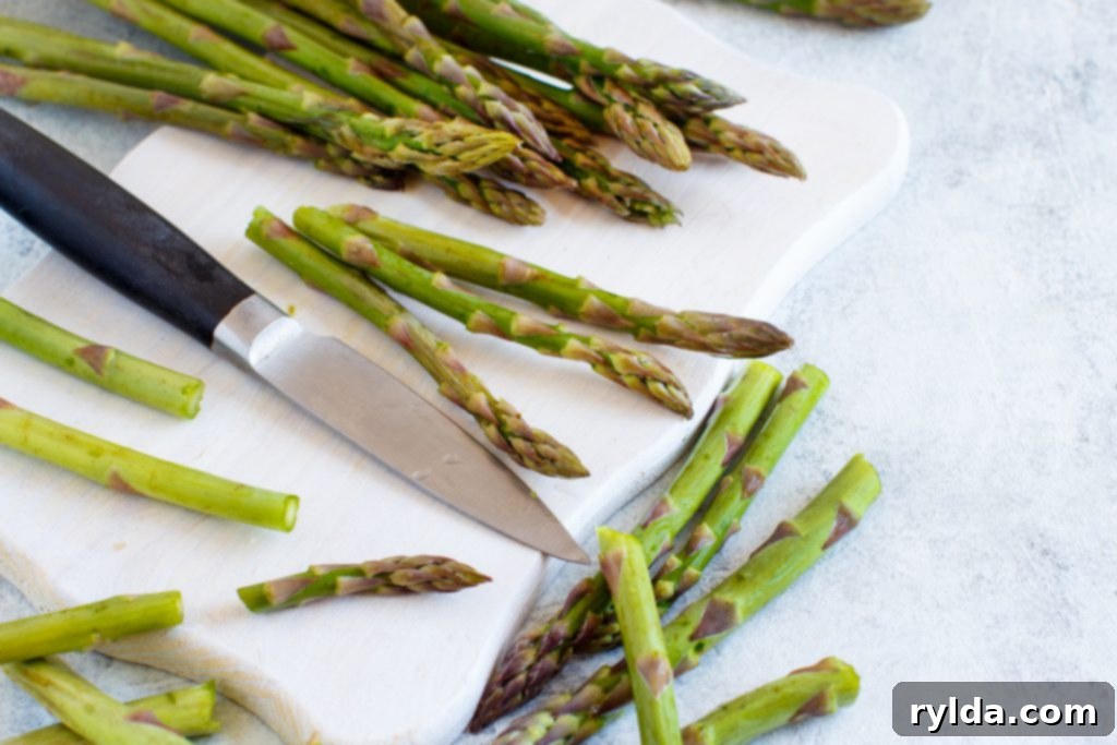 Trimming fresh asparagus for cooking