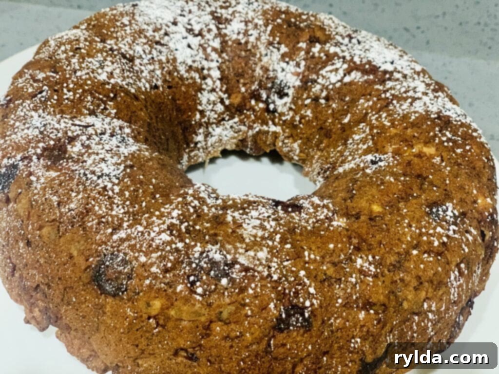 Chocolate Chip Almond Banana Bundt Cake slice