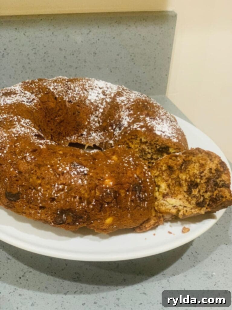 Close-up of the moist texture of banana bundt cake