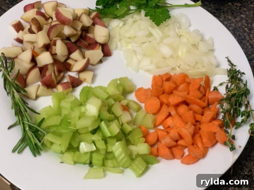 Freshly chopped vegetables for hearty vegetable soup