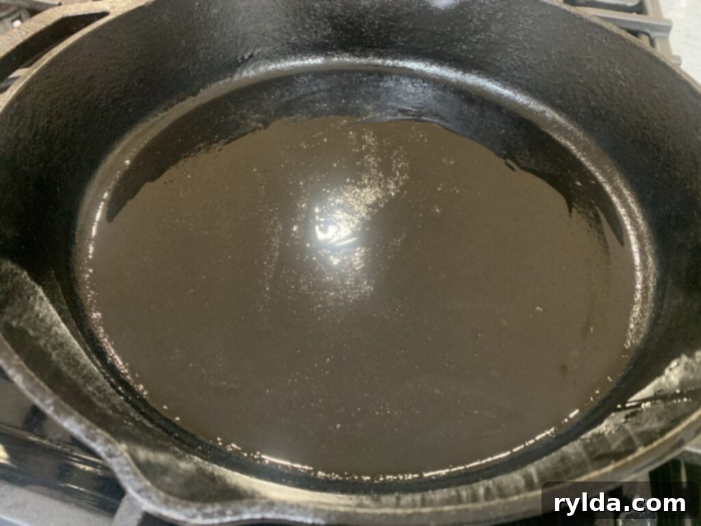 Heating olive oil in a skillet