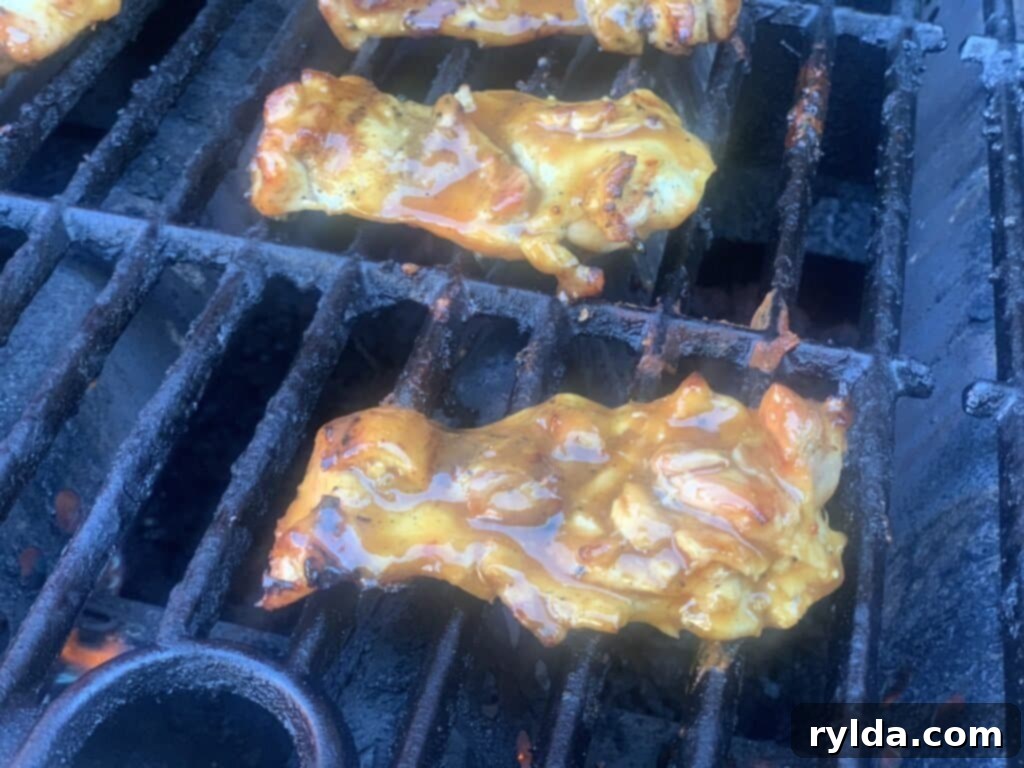 Grilled chicken thighs with barbecue sauce