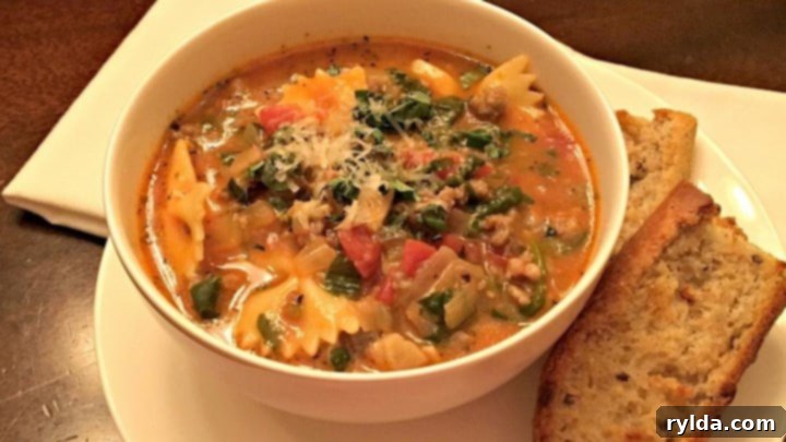 Cheesy Sausage Lasagna Soup, a hearty one-pot meal