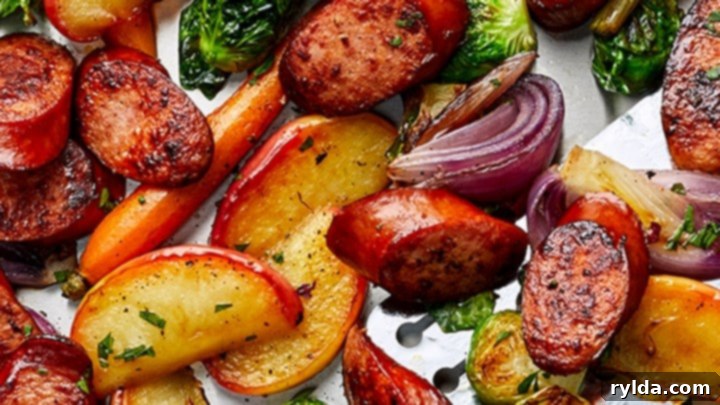 One-Pan Sausage, Apple, and Root Vegetable Dinner 2 Sheet Pan Smoked Sausage, Apple, and Root Veggie Dinner